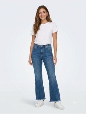 Women's Just Black Denim High Rise Scissor Cut Flare Jeans Blue Size 26